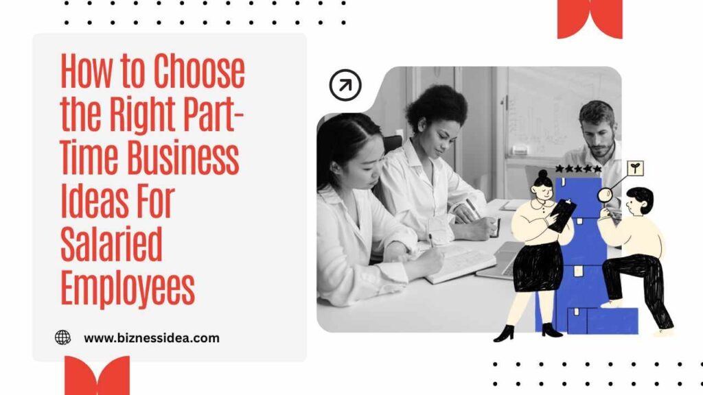 This is a visual with an image in a red circular frame showing "How to Choose the Right Part-Time Business Ideas"