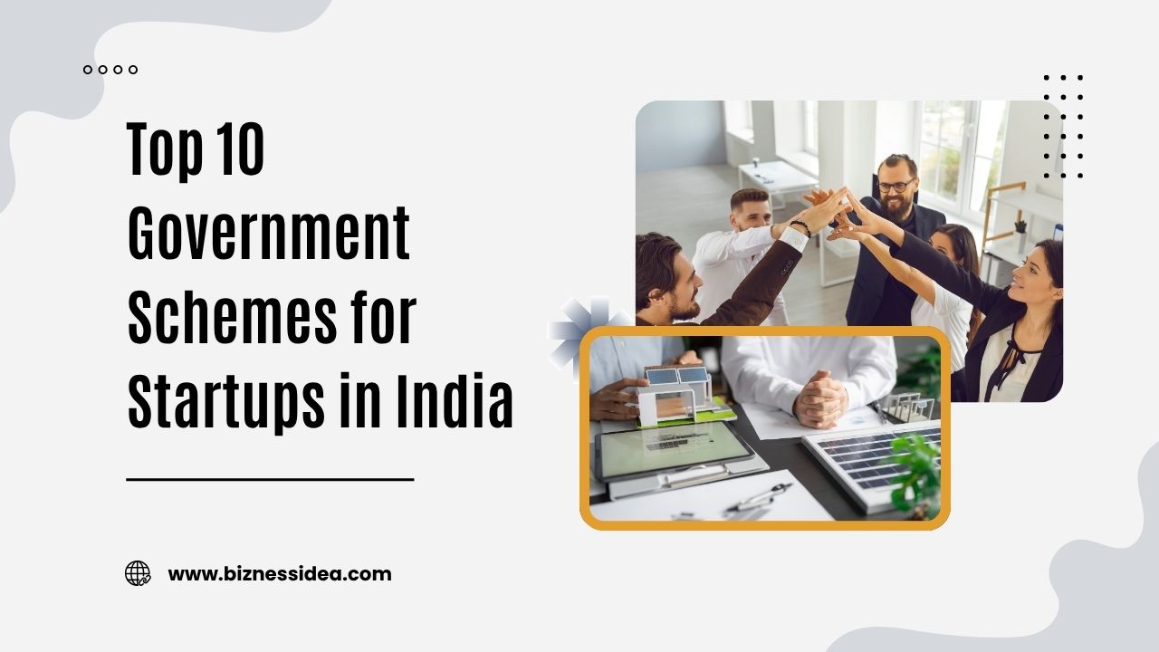 A visual showing the top government schemes for startups in india